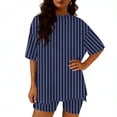 thumbnail image 4 of AnuYalue Womens 2 Piece Pajama Set Striped Summer Casual Oversized Short Sleeve Biker Shorts Matching Travel Outfit, 4 of 6