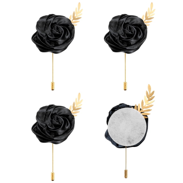 4 piezas de Ramilletes de Rosa Negra Botones de Flor con Hoja para Boda (4.7 x 2 Pulgadas)
