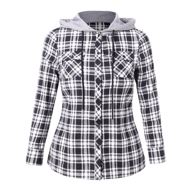Camisa con capucha a cuadros de bloque de color talla grande Rosegal de una pieza