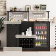 thumbnail image 3 of JassmiPkwy Large Coffee Bar Cabinet with Refrigerator Compartment, Featuring Power Outlets and Glassware Rack. Rustic-Style Bar Cabinet Suitable for Home, Living Room, or Kitchen-Black, 3 of 9