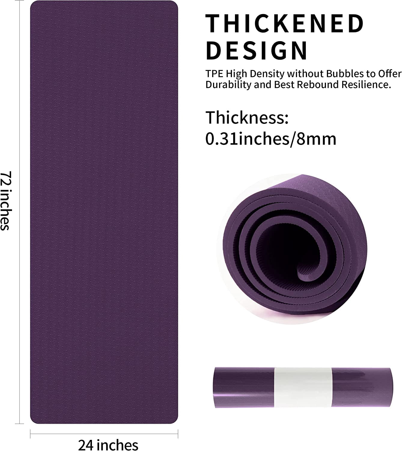 Yoga Mat, TPE Material - Textured Non Slip Surface and Optimal Cushioning 72"x 26" Thickness 1/4"