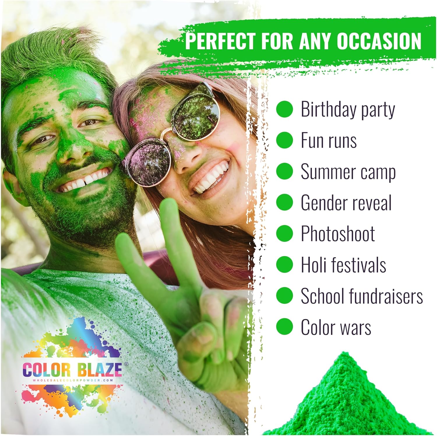 Color Blaze Green Color Powder 5 Pounds Fun Runs Holi Festivals Color Wars