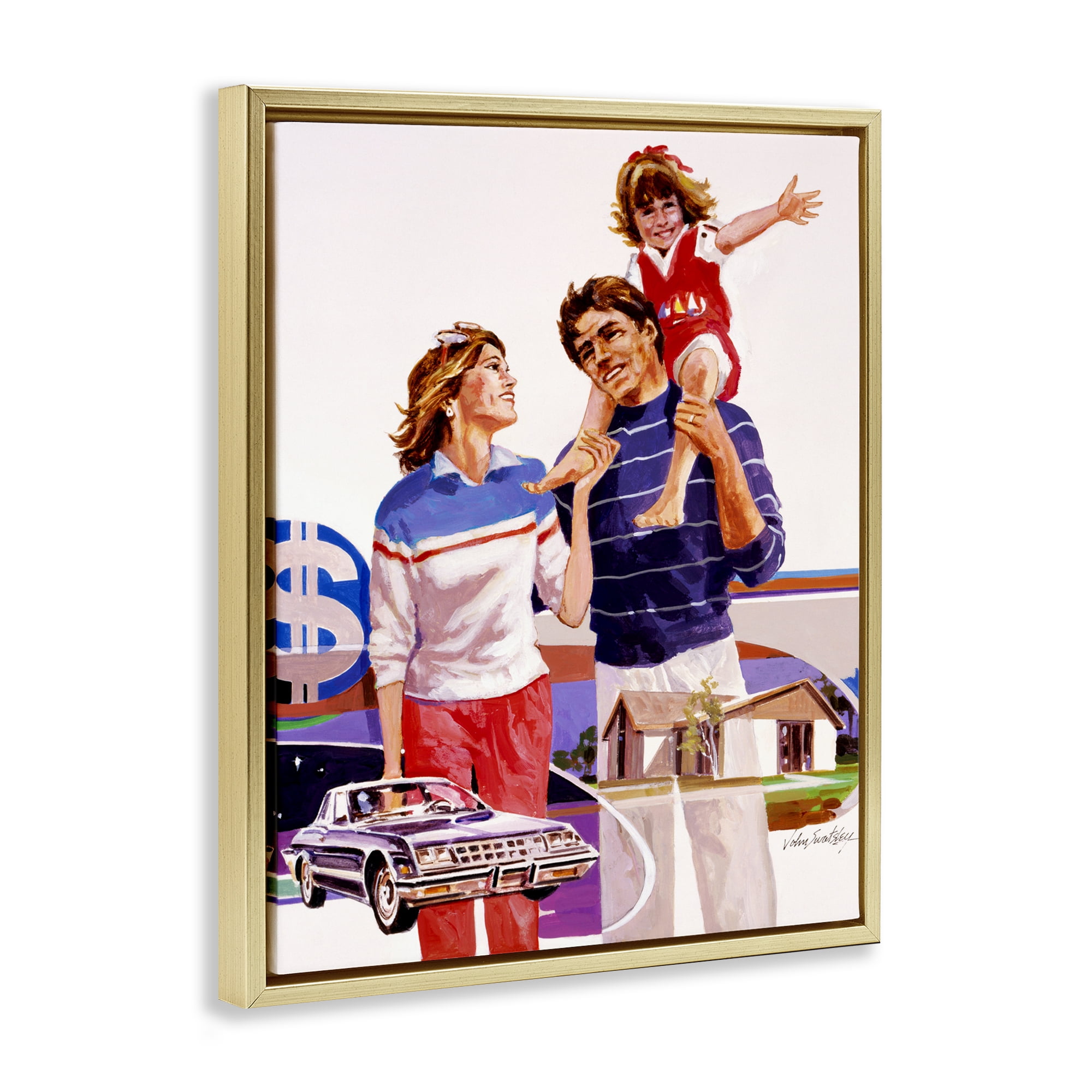 Retro Family Nostalgia Portrait Gold Framed Floater Canvas Wall Art, design by Wind River Studios