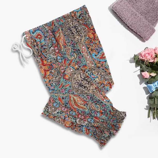Pantalones Harem para mujer, pantalones de salón de vacaciones de cintura alta, ropa bohemia informal para mujer Estilo C