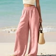 thumbnail image 6 of Hrsba Linen Wide Leg Pants For Women Solid Color High Waisted Elastic Waist Loose Full Length Trousers, 6 of 8