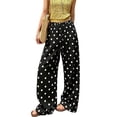 thumbnail image 3 of Polka Dot Pants for Women 2026 Summer Casual Drawstring Wide Leg Barrel Jeans Flowy Satin Silk Balloon Palazzo Pant,XL,Black, 3 of 8