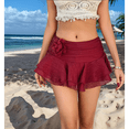 thumbnail image 6 of Women'S Mini Skirt Mesh Flowy Hem Y2K Skirts Multi-Layer Ruffle Trim Skort Red S, 6 of 7