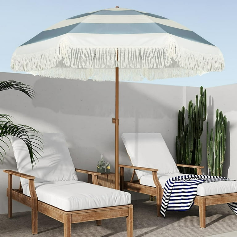 AMMSUN 7ft Sun Protection Patio Umbrella with Fringe, Tilt