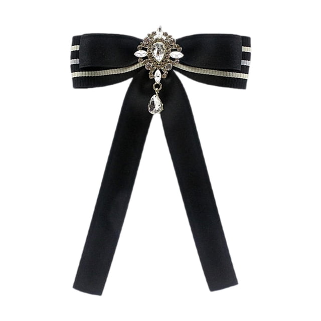 Broche con lazo de cinta, broche de pajarita, broche con lazo preatado, decoración para mujeres y niñas Negro