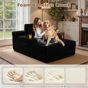 Ovios 67 Oversized Chaise Lounge Chair Indoor Cloud Plush Corduroy Floor Sofa Bed Deep Seat No Assembly Couch with Cup Holders for Living Room, Black