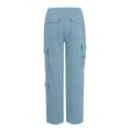 thumbnail image 5 of WTOBBY Women's Casual Fashion Solid Color Elastic Waist Drawstring Pockets Wide Leg Straight Pants, Day-to-Day Comfort Trousers,Light Blue 2XL, 5 of 7