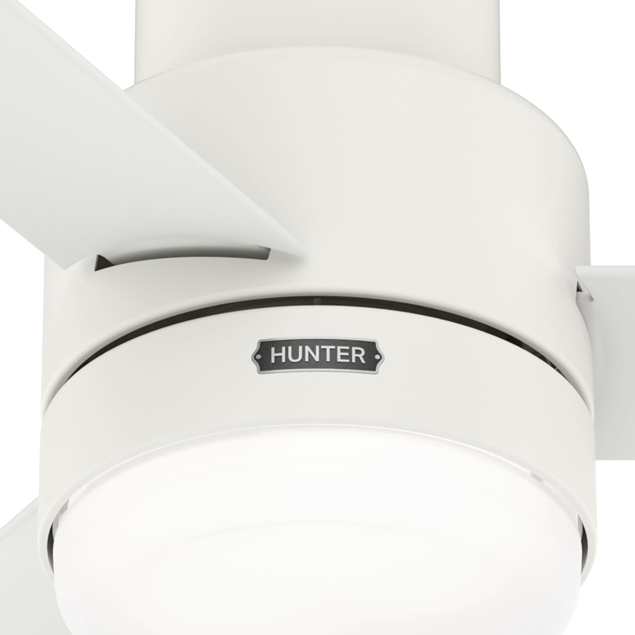 Hunter 52 inch Outdoor or Indoor Ceiling Fan with LED Light and Remote Control - Low Profile Mount Ceiling Fan, 3 Blades, For Patio, Porch, Garage, or Living Room, Quiet - Gilmour 51840, Matte White