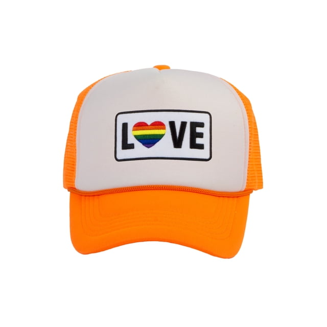 Gravity Threads LGBTQ+ Love Rainbow Heart Patch Trucker Hat - White/Neon Orange