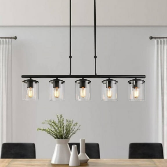 LNC Modern Black 5-Light Linear Kitchen Island Pendant with Clear Glass Shades