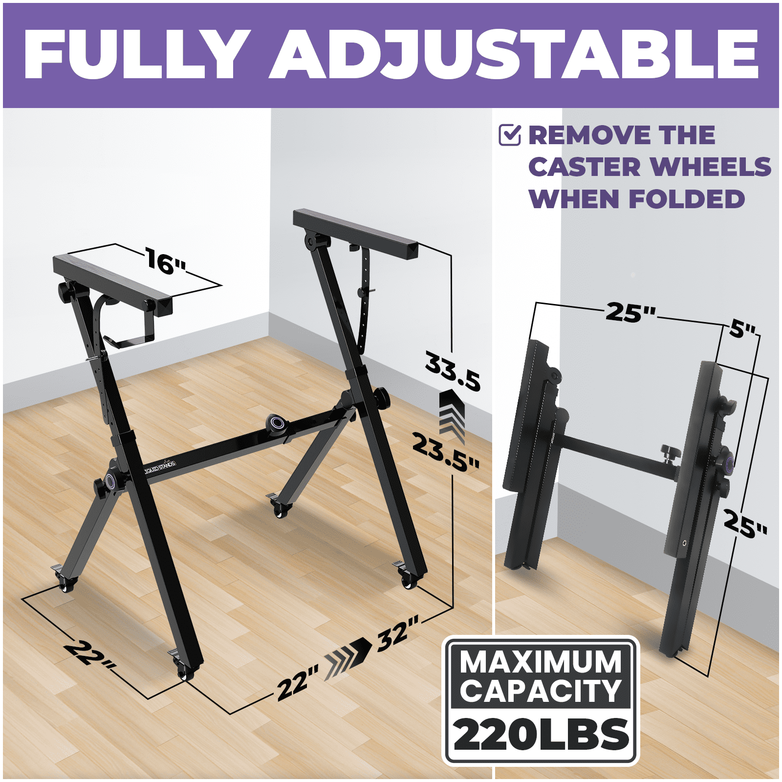 Liquid Stands Foldable Piano Keyboard Stand and Bench Set, caster wheels - Portable Heavy Duty Digital Piano Stand for 54-88 Key Electric Piano, Adjustable Piano Bench Stool Keyboard Music Stand Seat