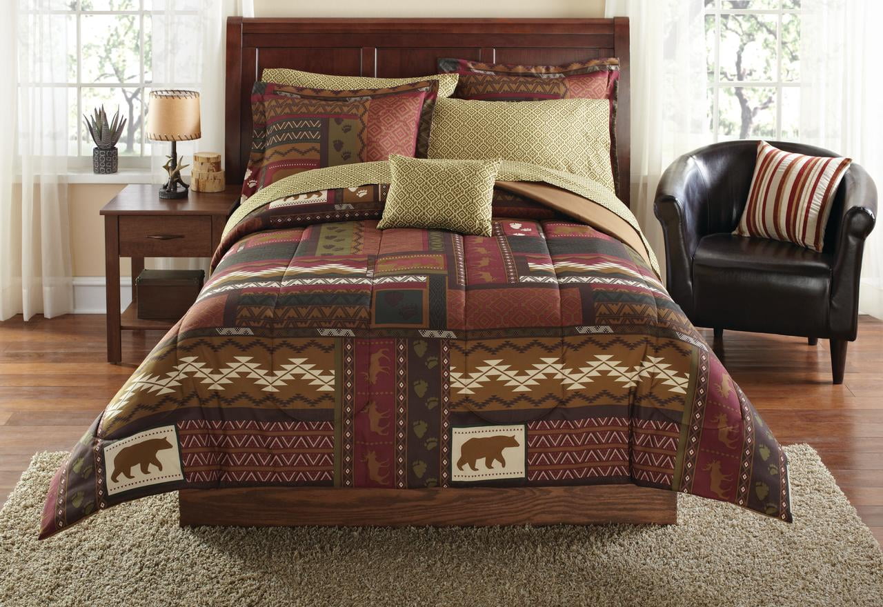 Mainstays Cabin Bed in a Bag Bedding Set, Queen-Comforter, Sheets, Shams, P...