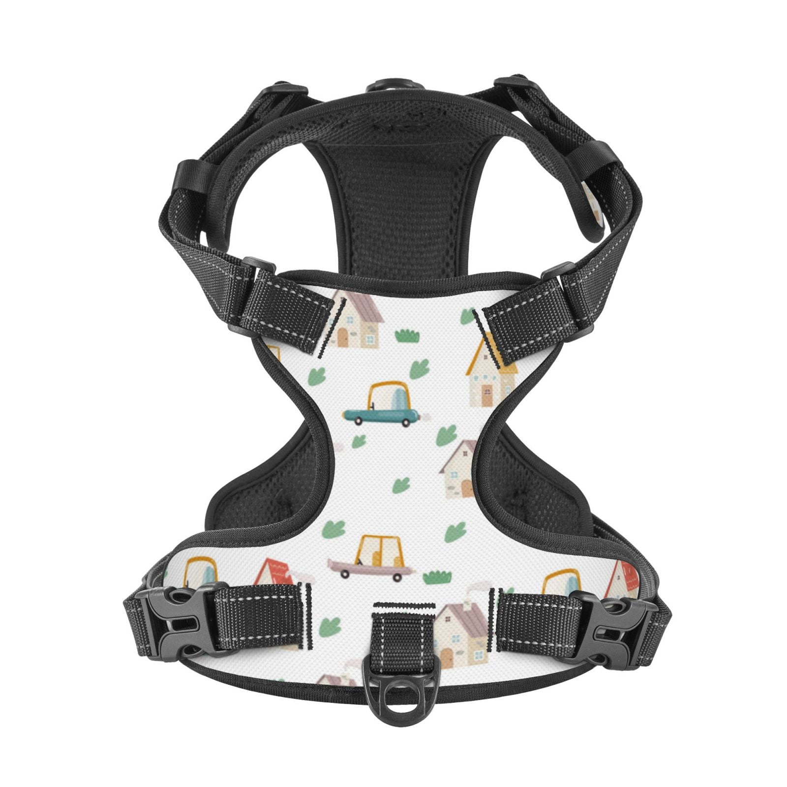 Kdxio Cartoon House Print No Pull Dog Harness Adjustable Reflective Oxford Easy Control Medium Large Dog Harness for Training and Everyday-Small