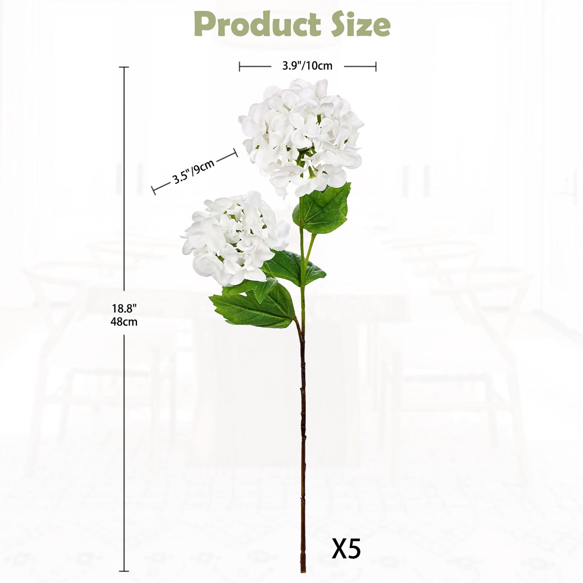 5 Pcs Artificial Hydrangea Flowers 19"Stem Artificial Flower White Faux Hydrangeas with 5 Flower Heads Real Touch Plant Fake Hydrangeas for Indoor Outdoor Decor Table Centerpieces