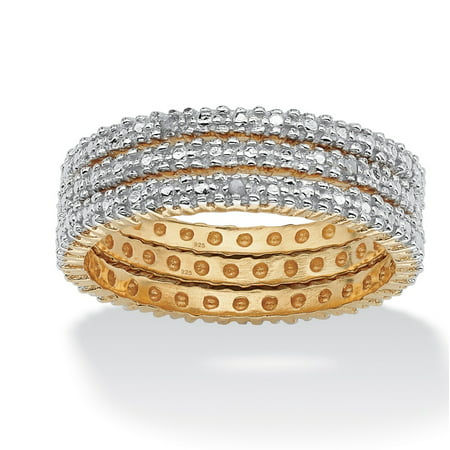 3 Piece Diamond Accented Eternity Band Set in 18k Gold over Sterling