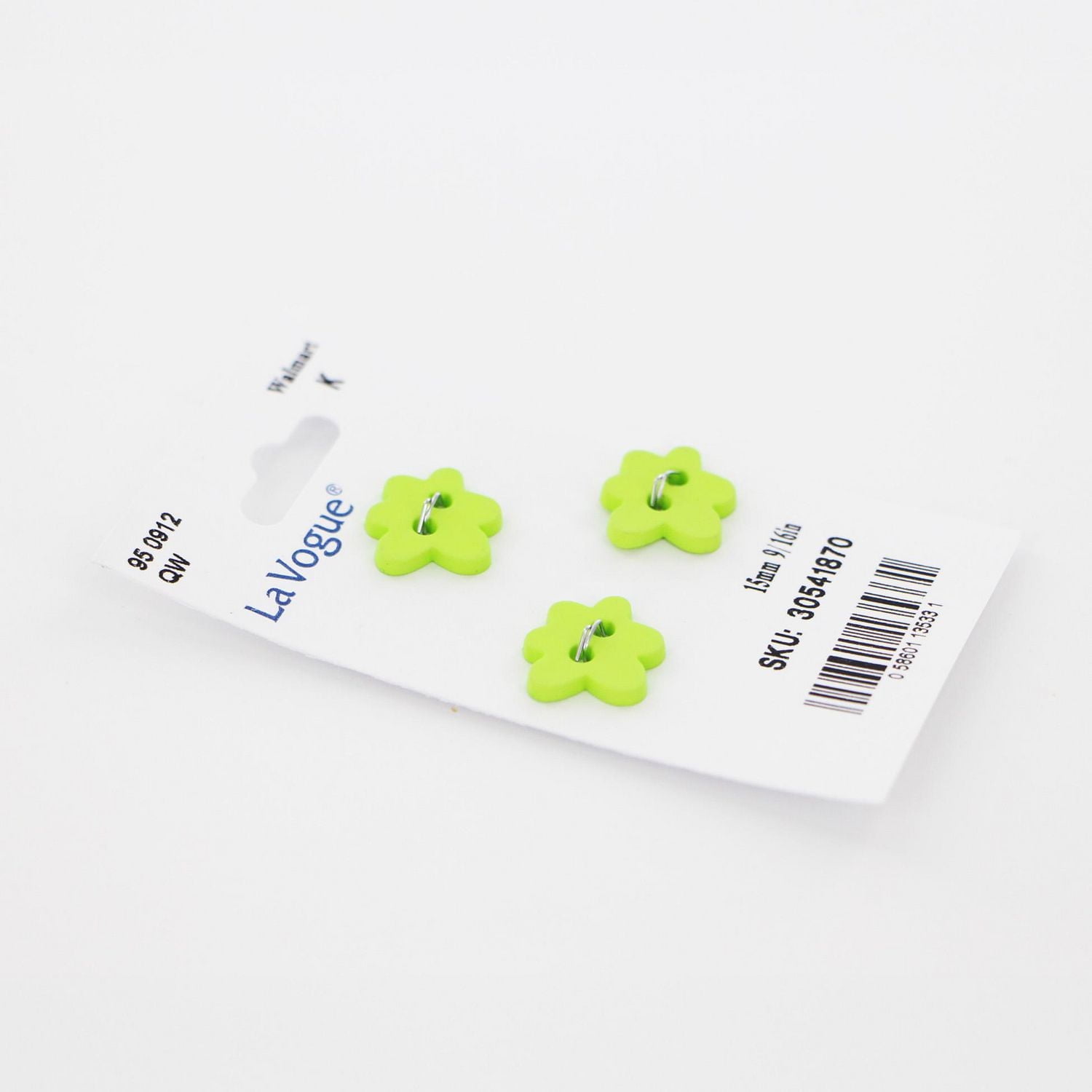 La Vogue 2‑Hole Button, Green, 15 mm — Sew‑On Craft & Apparel Notion