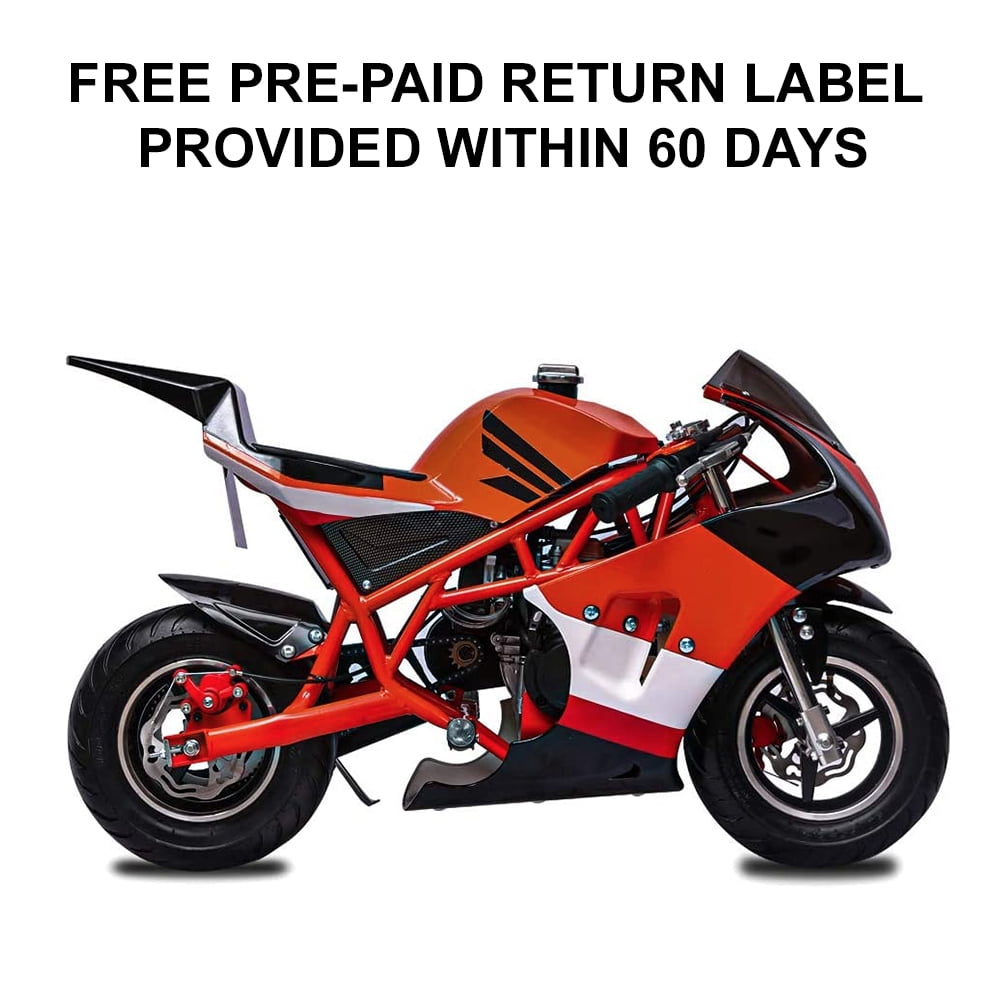 FRP 4 Stroke Pocket Bike 03, Pocket Bike for Kids W/ Strong Dual Brake, Realistic Racing Pocket Rocket Max Speed 20 Mph, Mini Bike Max Weight 165 LB-Ultra Edition, Orange