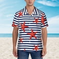 thumbnail image 2 of Vsdgher Starfish Navy Blue Stripe Print Men's Hawaiian Shirts Button Down Tropical Holiday Beach Shirts Vacation Clothes,Large, 2 of 7