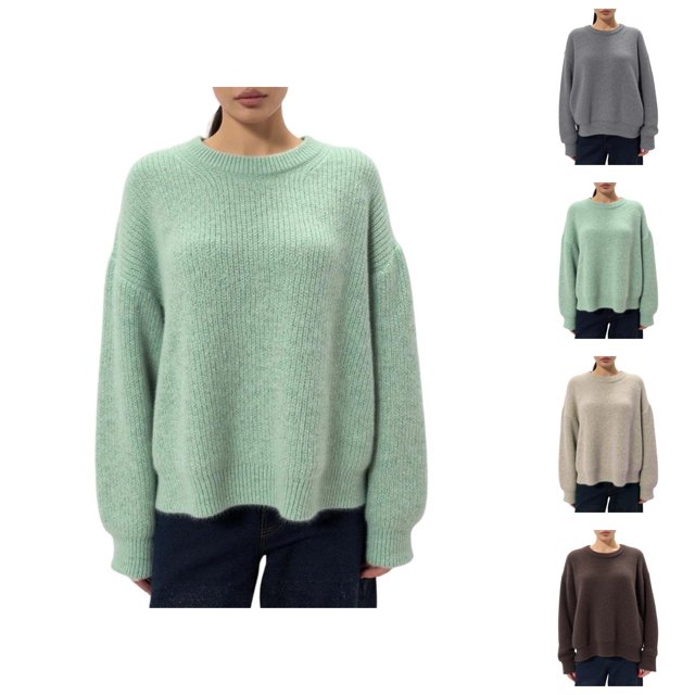 Chandails pour Femmes 2025 Automne Hiver Chandail Ample à Col Rond Décontracté Coupe Grand Tendance