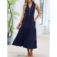 thumbnail image 4 of Womens Summer Maxi Dresses Flowy V Neck Sleeveless Swing Casual Beach Sundress with Pockets Dark Blue XL, 4 of 9