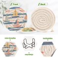 thumbnail image 4 of Yayeee 6 PCS Drink Coasters with Holder Set Woven Absorbent Round Tabletop Hot Pad, White Hand Drawn Sailboats, 4 of 7