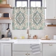 thumbnail image 2 of Beige Teal Boho Kitchen Curtains Short 54 Inch Length, Medieval Vintage Ethnic Floral Abstract Grommet Top Bedroom Living Room Curtains, Light Filtering Cafe Curtain Drapes 2 Panels Set 84''x54'', 2 of 9
