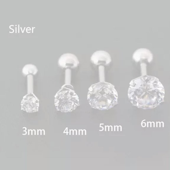 HOOUN 1 Piece 4 Prong Rhinestone Ear Studs Earrings For Women Lobe Piercing Jewelry#-Silver-6mm
