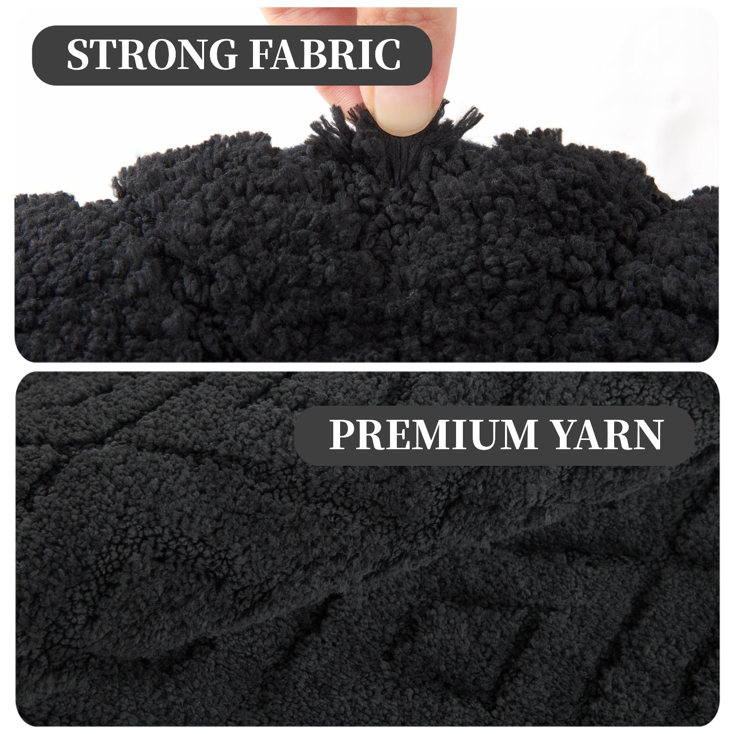 Yamaziot 3pcs Bathroom Rugs Set with U-Shaped Mat, Non Slip, Quick Drying, Ultra Soft and Water Absorbent Bath Rug Carpet Machine Washable Rug, Black