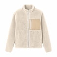 thumbnail image 6 of AGWOLF Fuzzy Fleece Jackets for Women Long Sleeve Warm Teddy Coats Faux Shearling Shaggy Full Zip Jacket with Zipper Pockets Khaki M, 6 of 9
