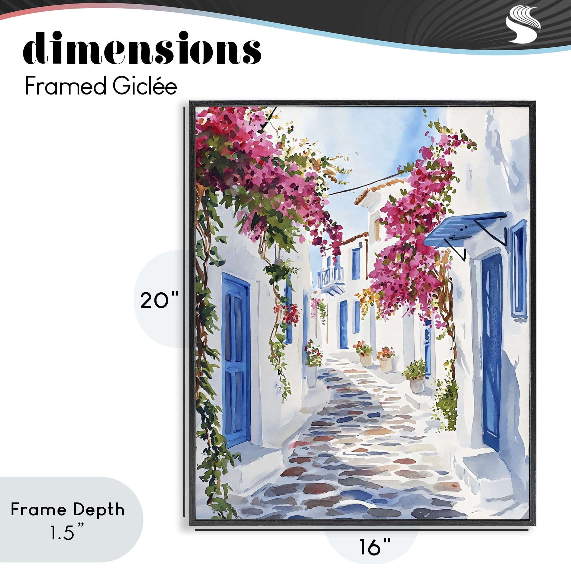 Stupell Industries Santorini Stone Street Pathway Black Framed Giclee Art, design by LSR Design Studio