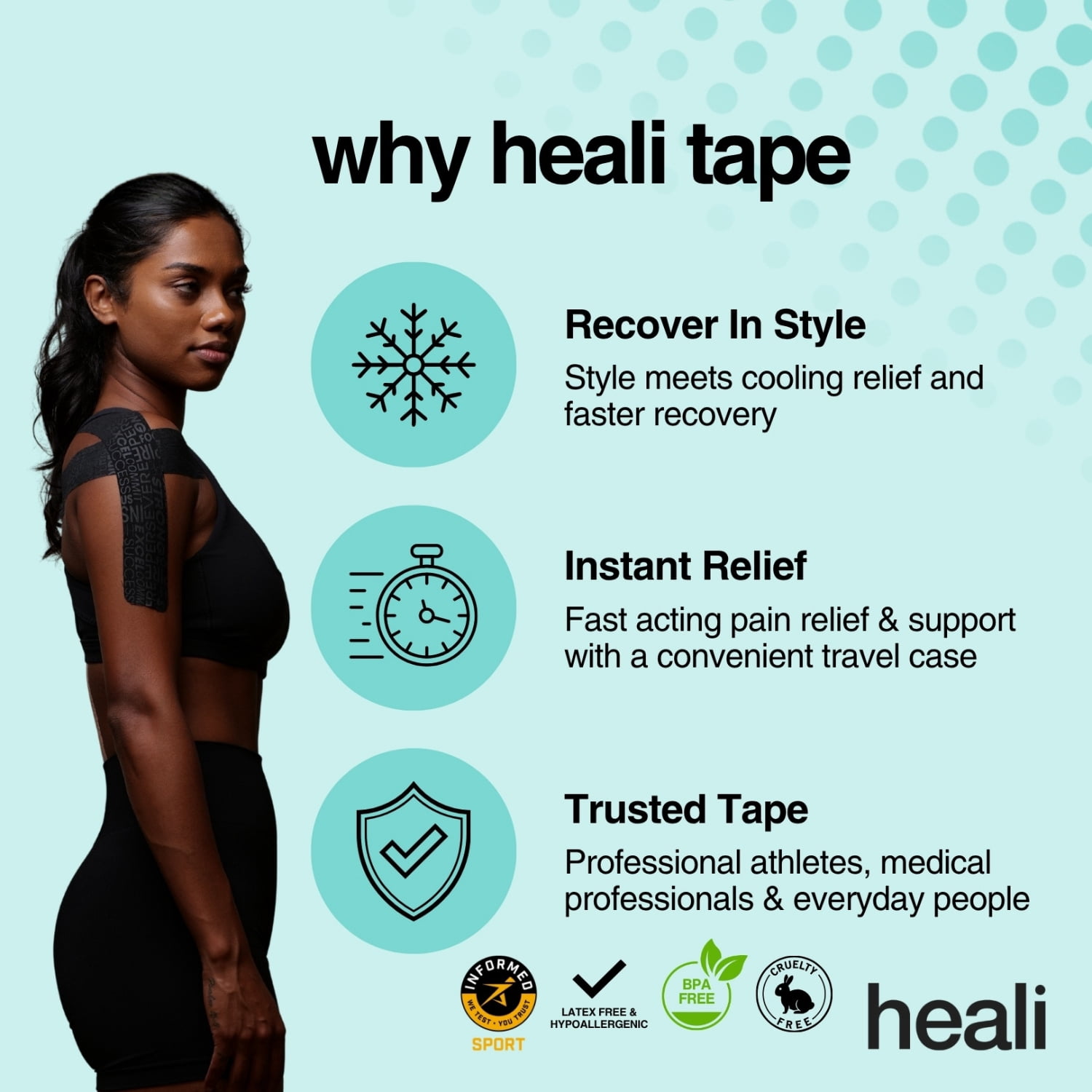 Heali Medical Precut Shape-Black Tape with Inspirational Words