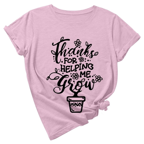 Camiseta de manga corta con estampado bonito para el día del maestro y cuello redondo suelto a la moda para mujer Pompotops hfajkhk137953