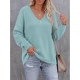 thumbnail image 3 of BTFBM Women's Loose Knitted Casual Sweaters | V Neck,Long Sleeve Sweater,Slouchy Pullover Tops,Fall Winter Clothes, 3 of 9