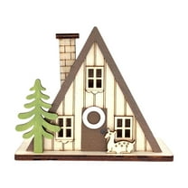 Bfogop Wooden Christmas House Decorations Home Party Christmas Small Ornament Christmas Craft Supplies, LED Light Wooden Hanging Ornaments Santa House Desktop Ornaments
