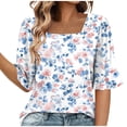 thumbnail image 1 of Pisexur Hauts de Sortie pour Femmes, Hauts pour Femmes Chemisiers pour Femmes Chic Décontracté Mode Féminine Été Imprimé Manches Courtes Col Rond Chemisiers Multicolore, G, 1 of 3