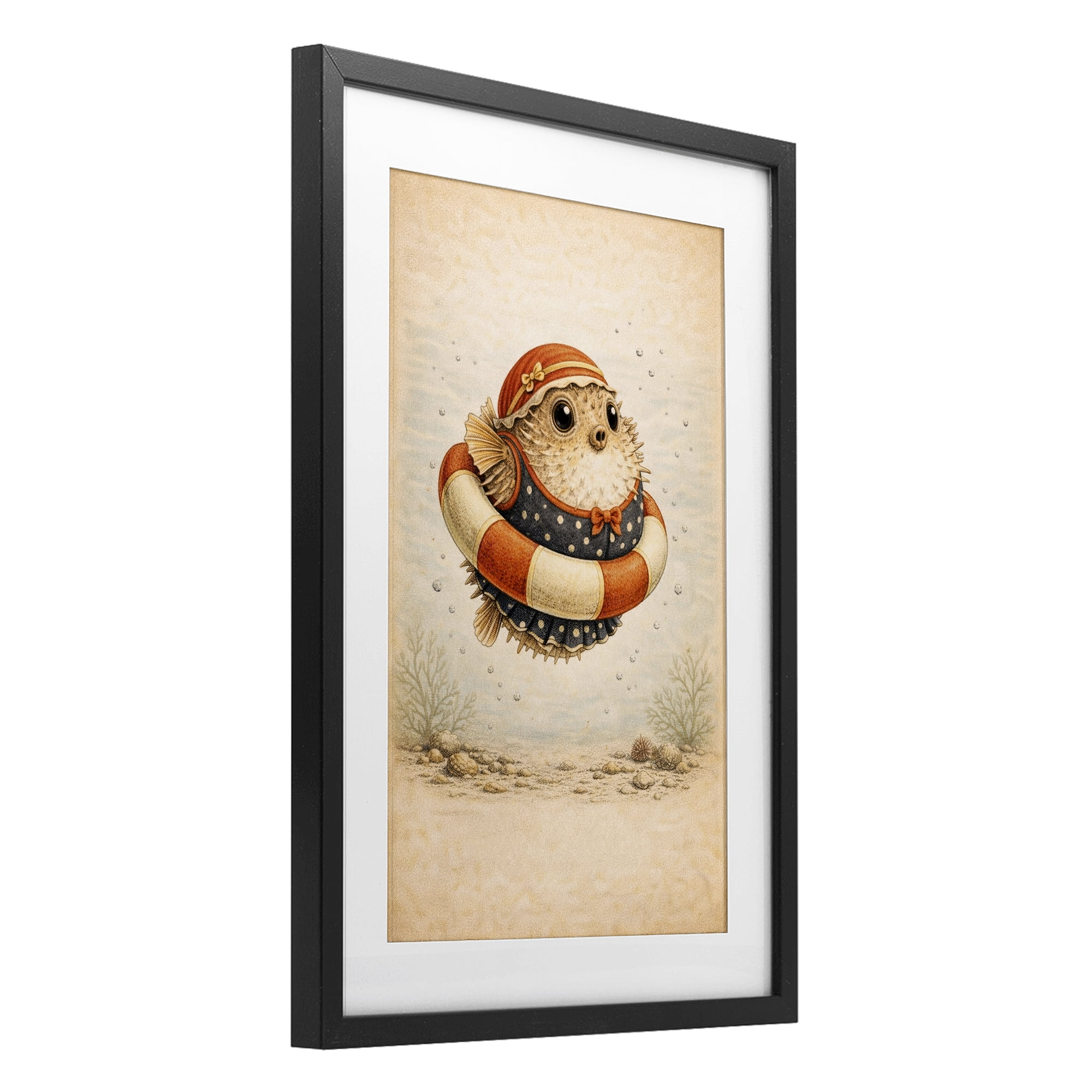 Stupell Industries Pufferfish Of Maritime Bathing Society Black Framed Print Under Glass, design by Grotto Studios