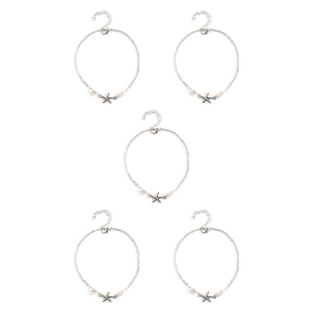 Tobillera ajustable Sonducket perla elegante aleación resistente estrella de mar plata 5Conjunto