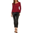 thumbnail image 2 of INSPIRE CHIC Women's Square Neck Buttons Front Peplum Top Knit Long Sleeve Blouse, 2 of 5