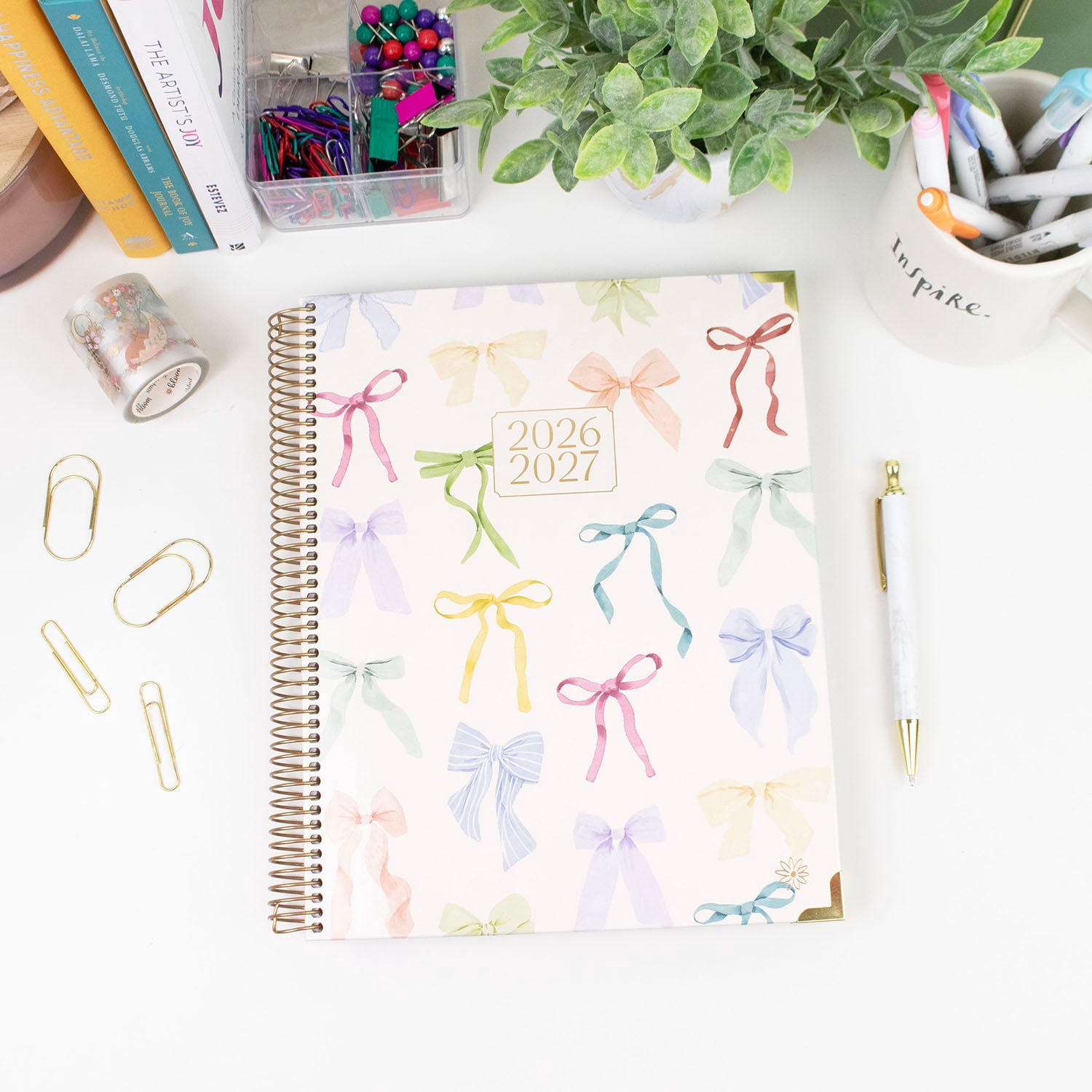 bloom daily planners 2026-2027 Academic Planner, 13-Month Monthly & Weekly Hard Cover, 8.5" x 11", Bows