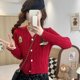 thumbnail image 1 of Suéter bordado con cuello en V para mujer, abrigo de otoño 2024, nuevo cárdigan de punto ajustado de estilo preppy, camiseta, ropa para mujer, suéter dulce, 1 of 5