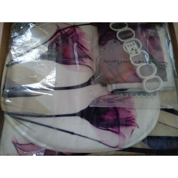 Heavenly Designs Watson Bathroom Accessories - 80 inches L x 80 inches W - Purple Flower Shower Curtain Set