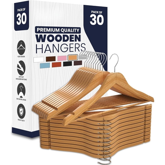 Premium Wooden Hangers 20 Pack - Durable & Slim Coat Hanger - Suit Hanger with 360-Degree Rotatable Hook - Wood Hangers with Shoulder Grooves (Cherry Color)