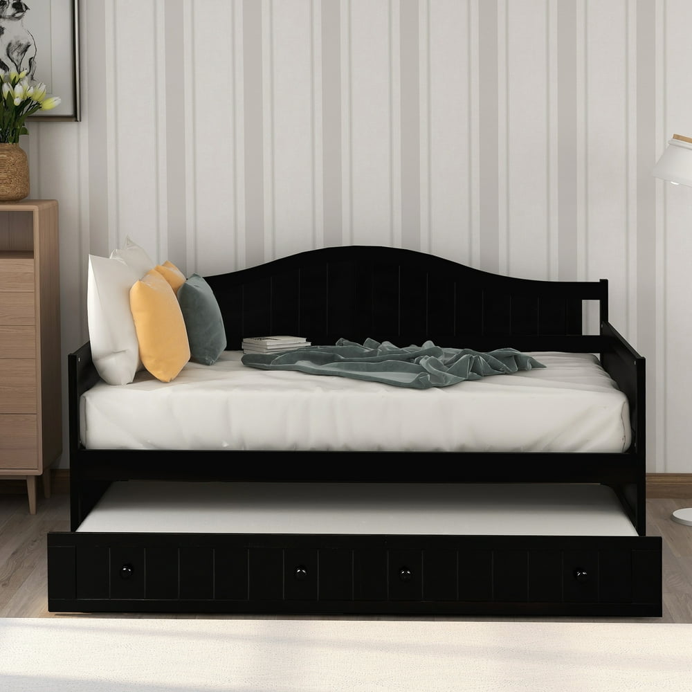 enyopro Wooden Daybed Trundle, Platform Bed Frame with Headboard