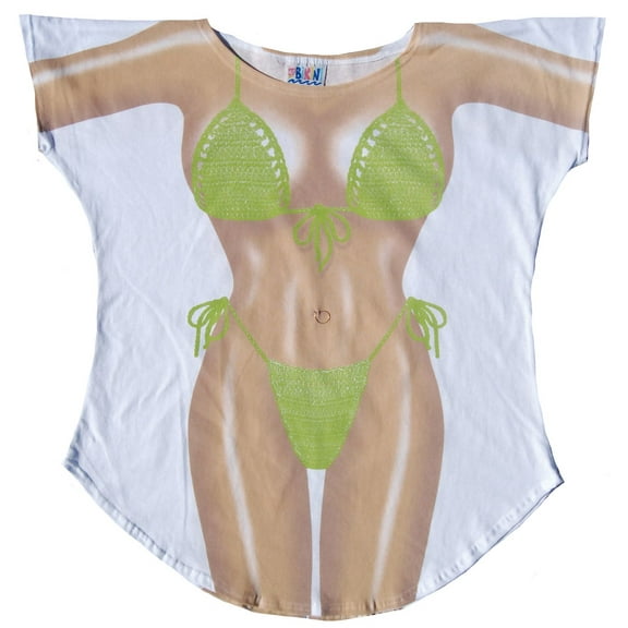 Lime Macrame Bikini Cover-Up Apparel Womens T-Shirts - White
