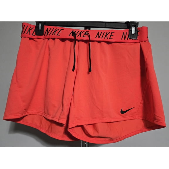 BRANDED WOMENS ATHLETIC SHORT SHORTS SIZE L BRIGHT PEACH BLK NIKE SWOOSH, NIKE CQ0057-850