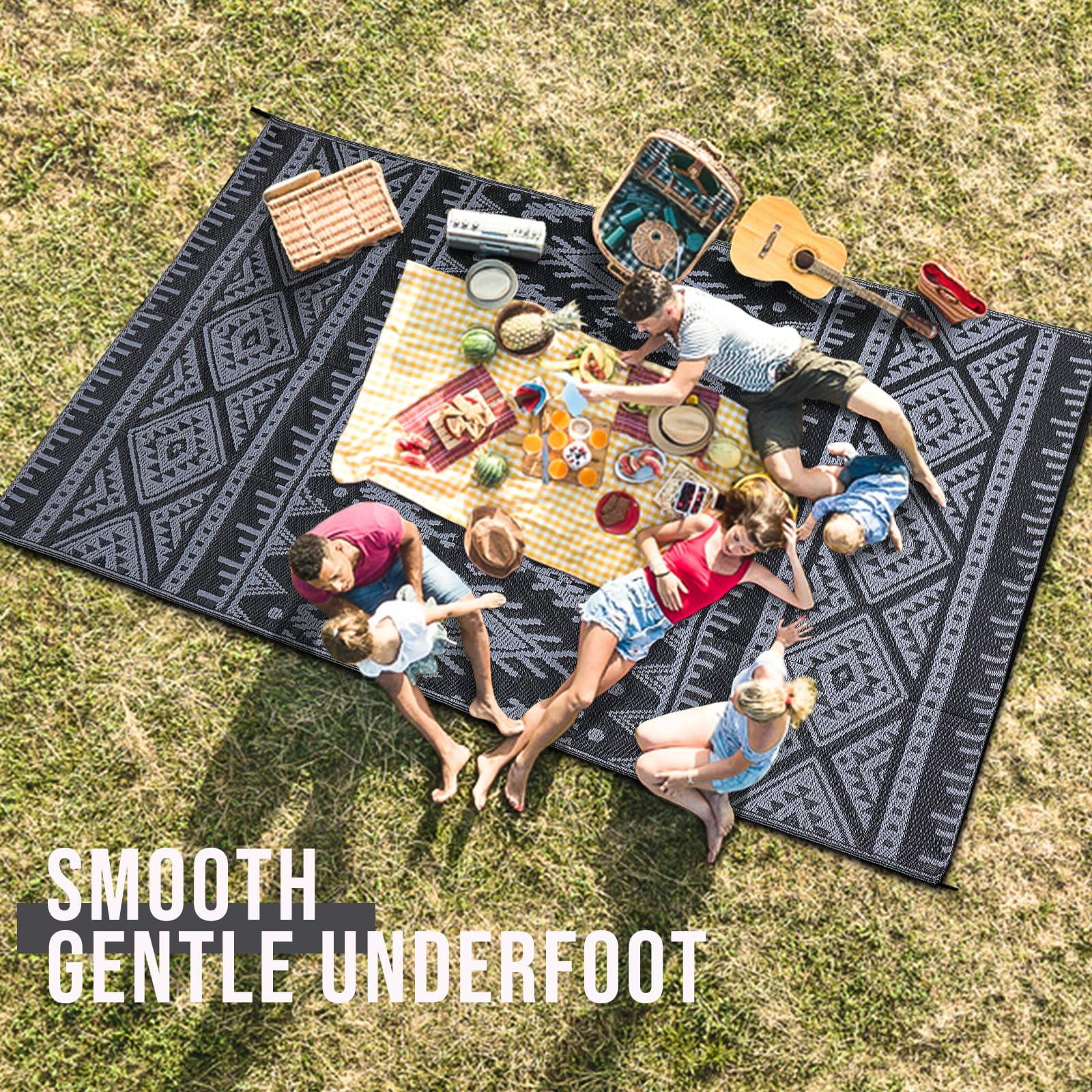 Smiry Outdoor Rugs 8'X10', Waterproof Plastic Outdoor Mat, Reversible Outdoor Carpet for Patio, RV Camping, Porch, Black & Grey